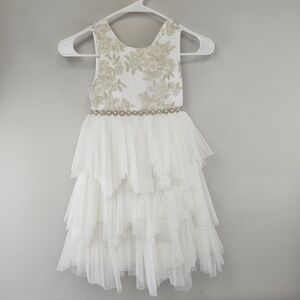 American Princess Girls Dress 6X/7 Ivory Tulle Floral Embroidery